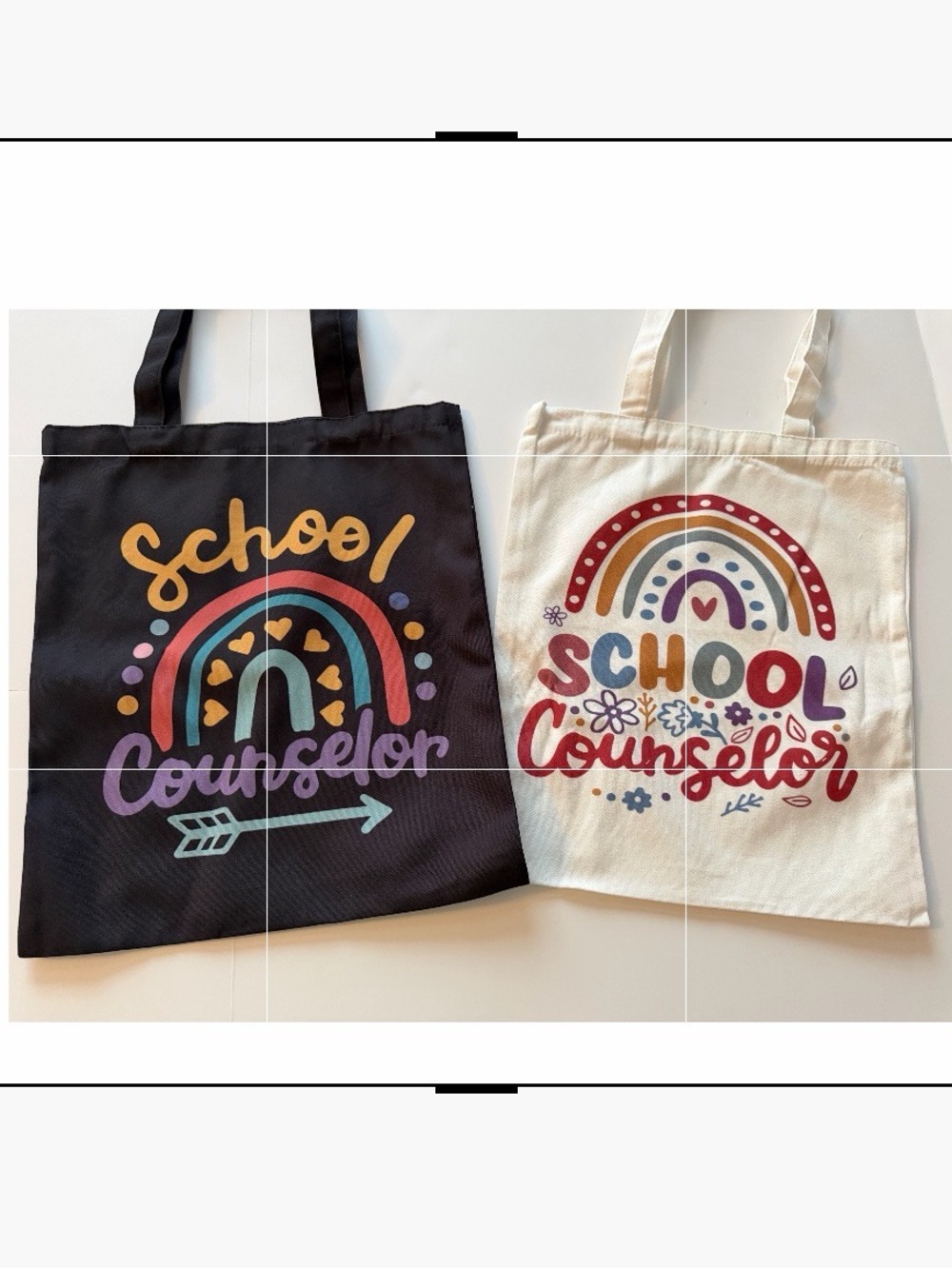 Two Canvas Counselor Tote Bags RAINBOW BLACK CREAM - back to school gift NWOT